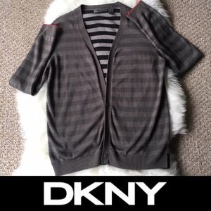 Cozy DKNY Gray & Stripe Cardigan  - SZ: M